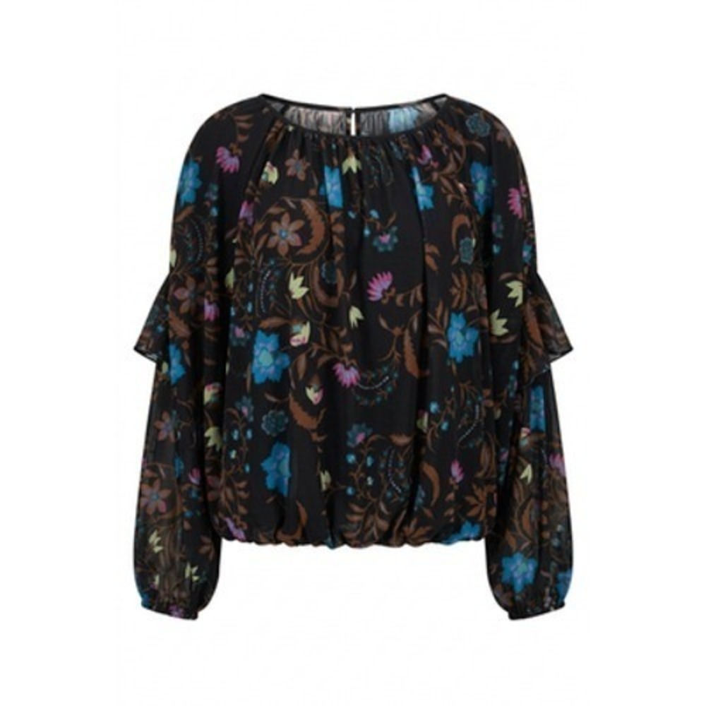 Free People Mesh Top Women S Black Floral Balloon Sleeve Sheer Whimsical Gothic